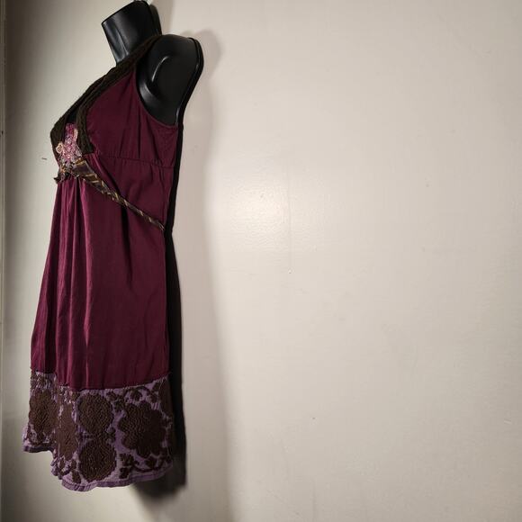 FREE PEOPLE Mini Dress Women 4 Purple Brown Y2K Babydoll Boho Gypsy Forest Fairy - Picture 8 of 12